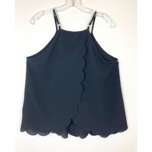 Charming Charlie Women's Halter Top Size M Black Crepe Scalloped Hem and Back